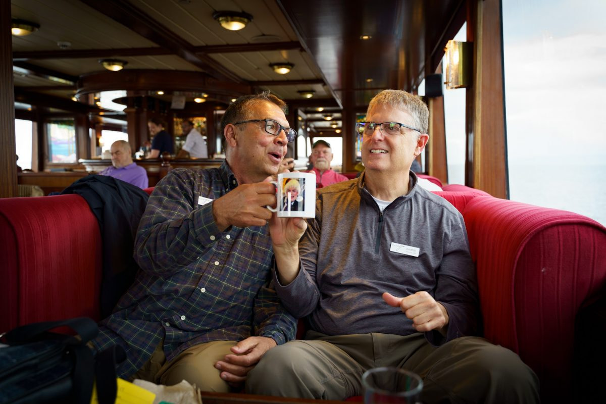 Guest with mug